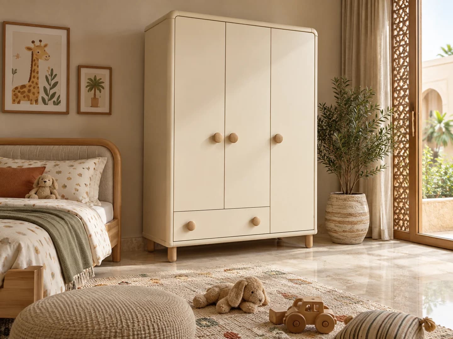 Light-coloured children's wardrobe in a kids' room