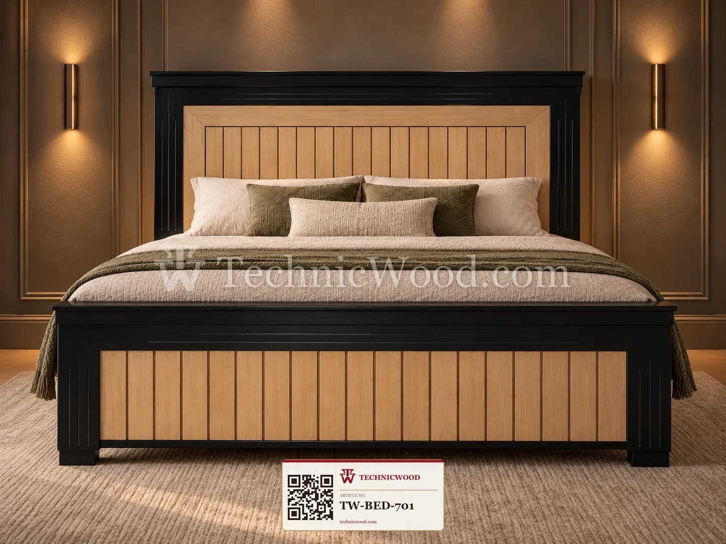 Black and Oak Slat Bed