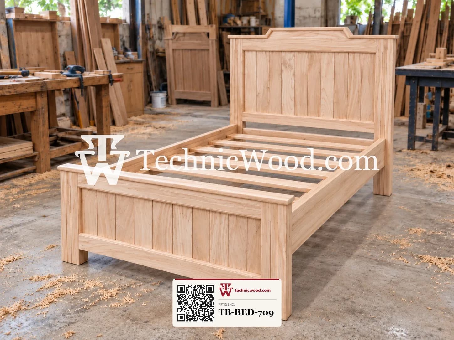 Handcrafted Slatted Bed in Woodshop tw