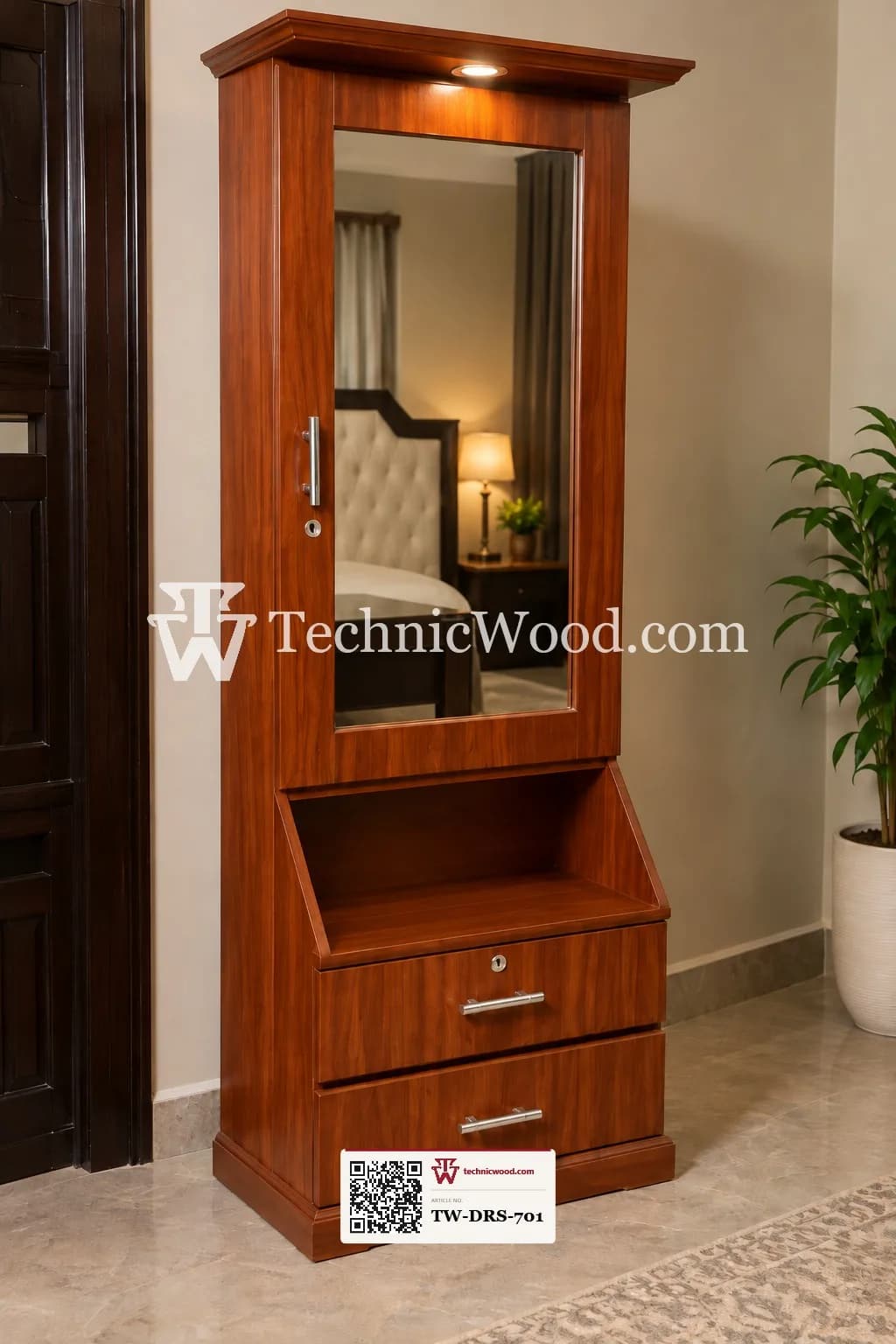 Warm Mahogany Mirrored Storage Cabinet tw