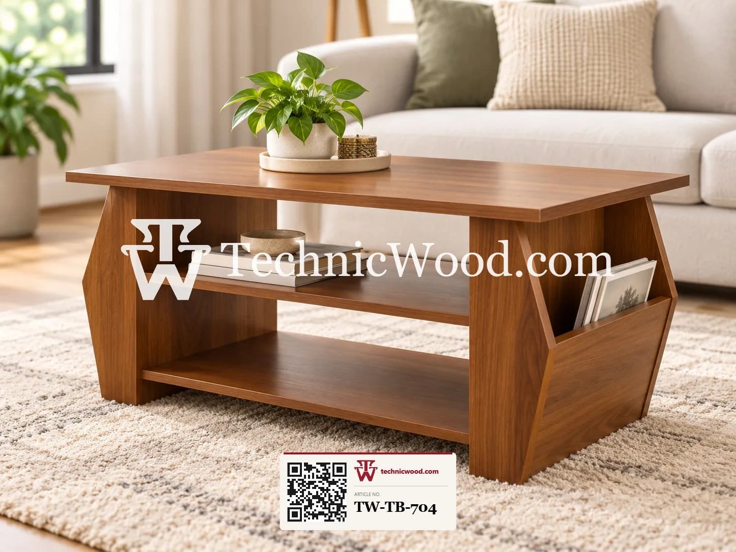 Walnut Geometric Coffee Table in Cosy Living Room tw