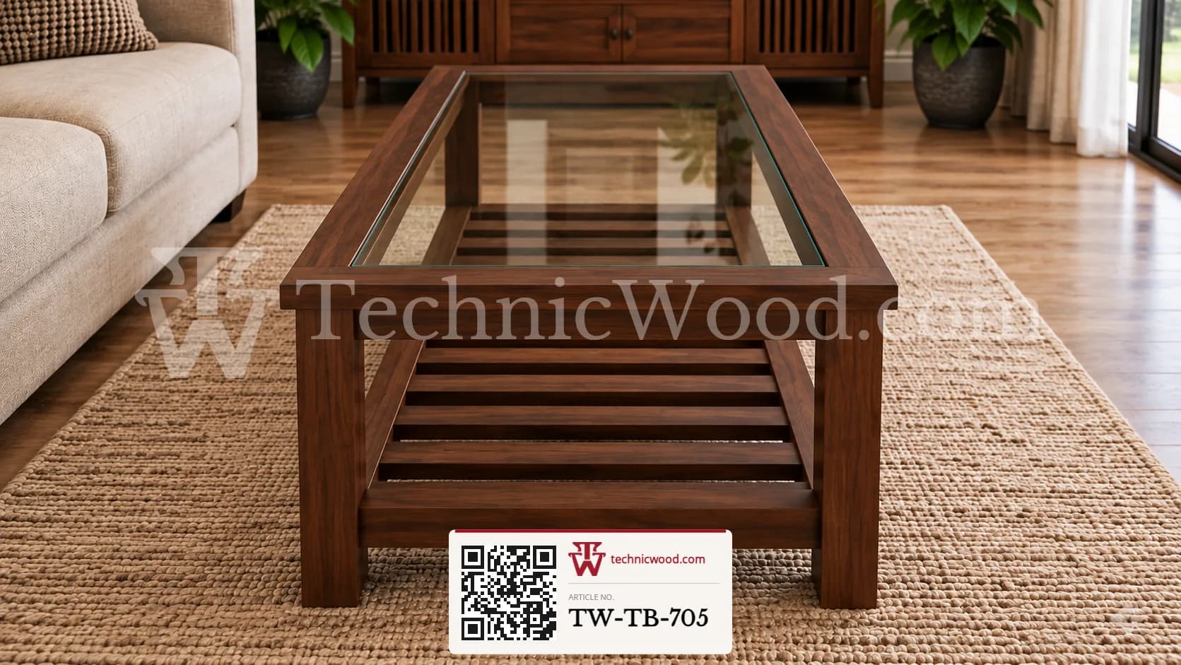 Walnut Glass Top Coffee Table Interior