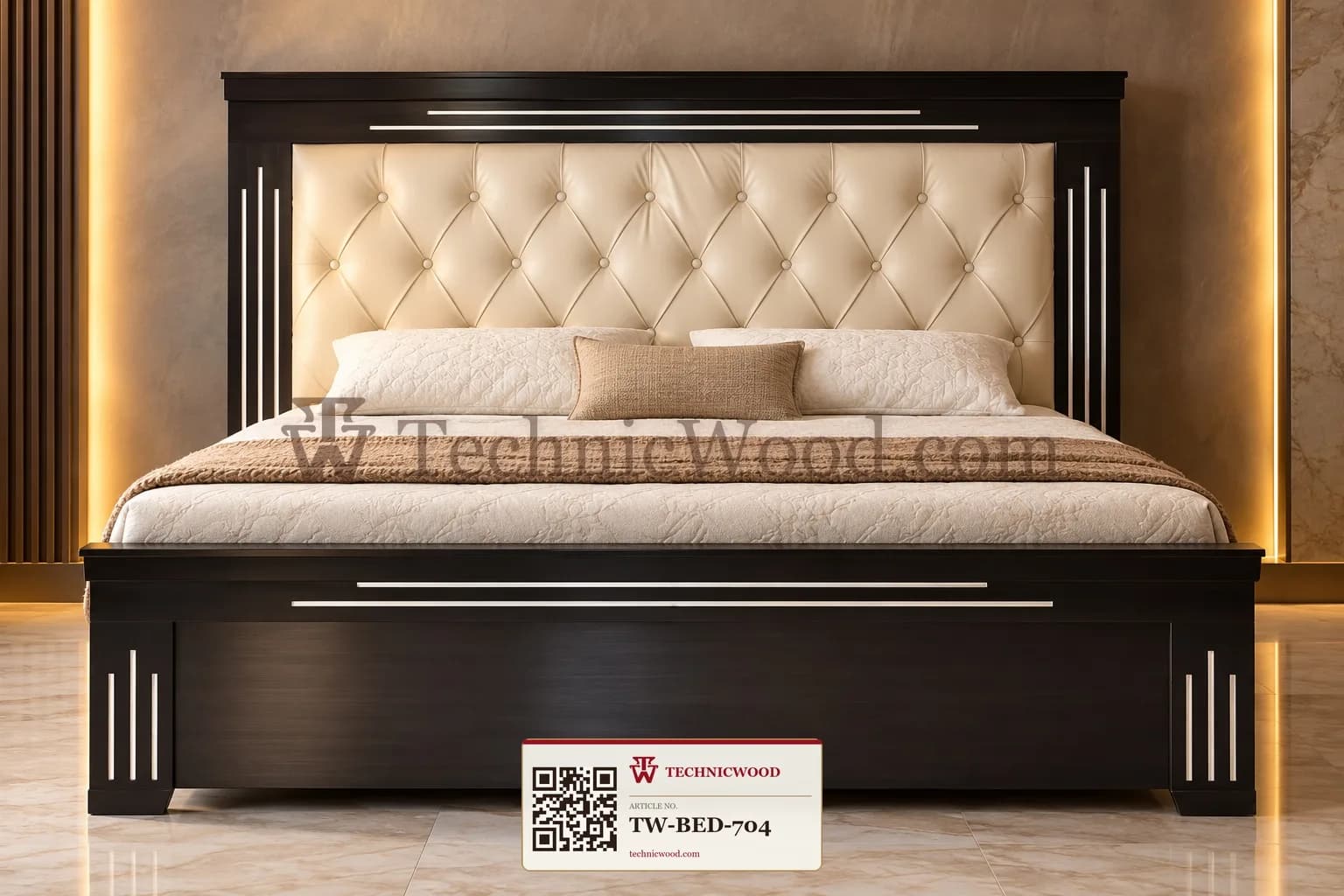 Tufted Cream Headboard Bed