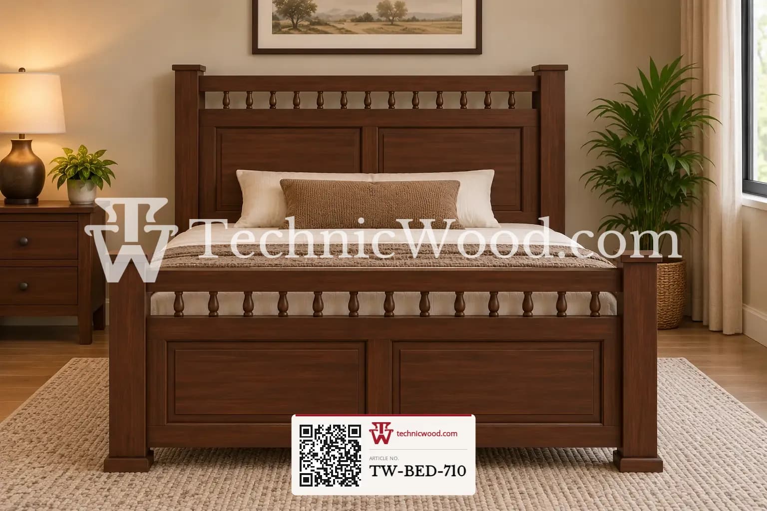 Warm Walnut Spindle Bed Bedroom