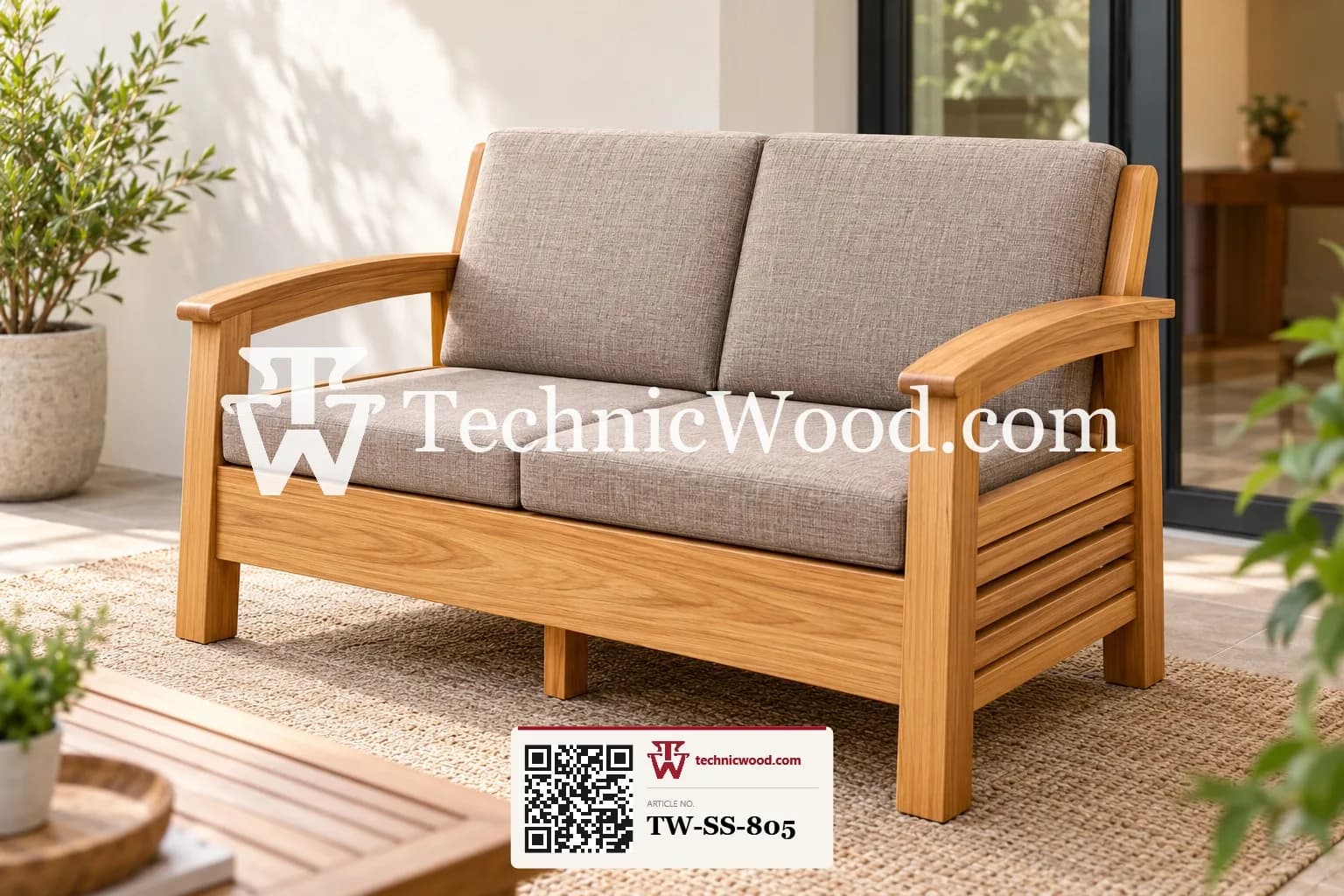 Teak Two Seater Sofa in Sunlit Patio tw