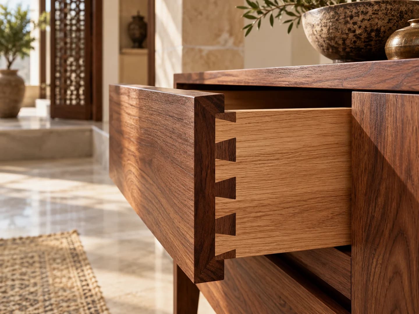 Hand-finished wooden joinery from our furniture workshop