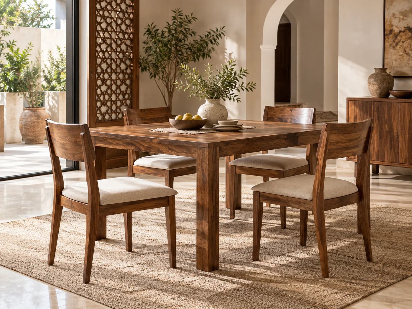 Four-seater wooden dining set