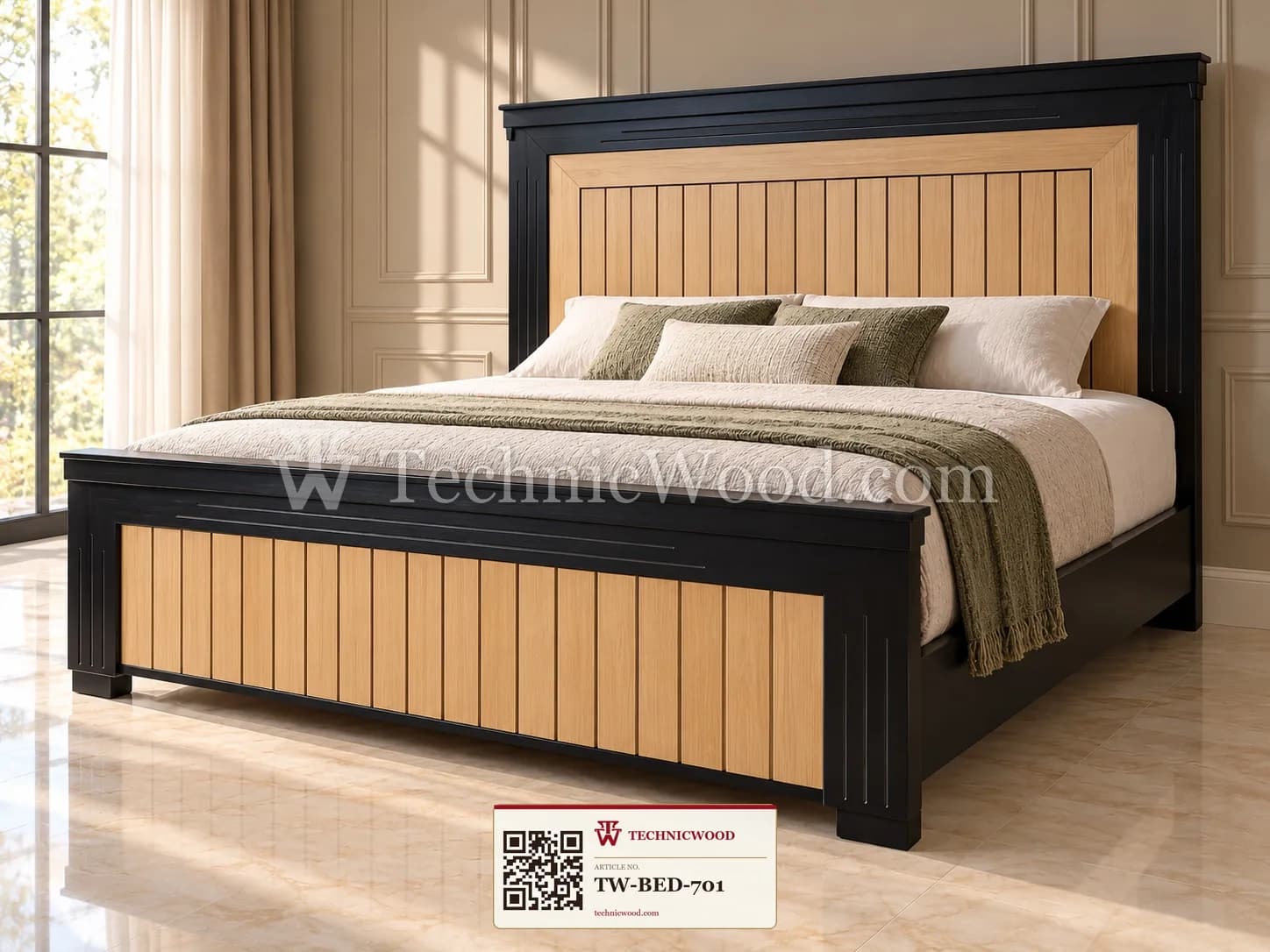 Black and Oak Slat Bed – Beds (بیڈز)