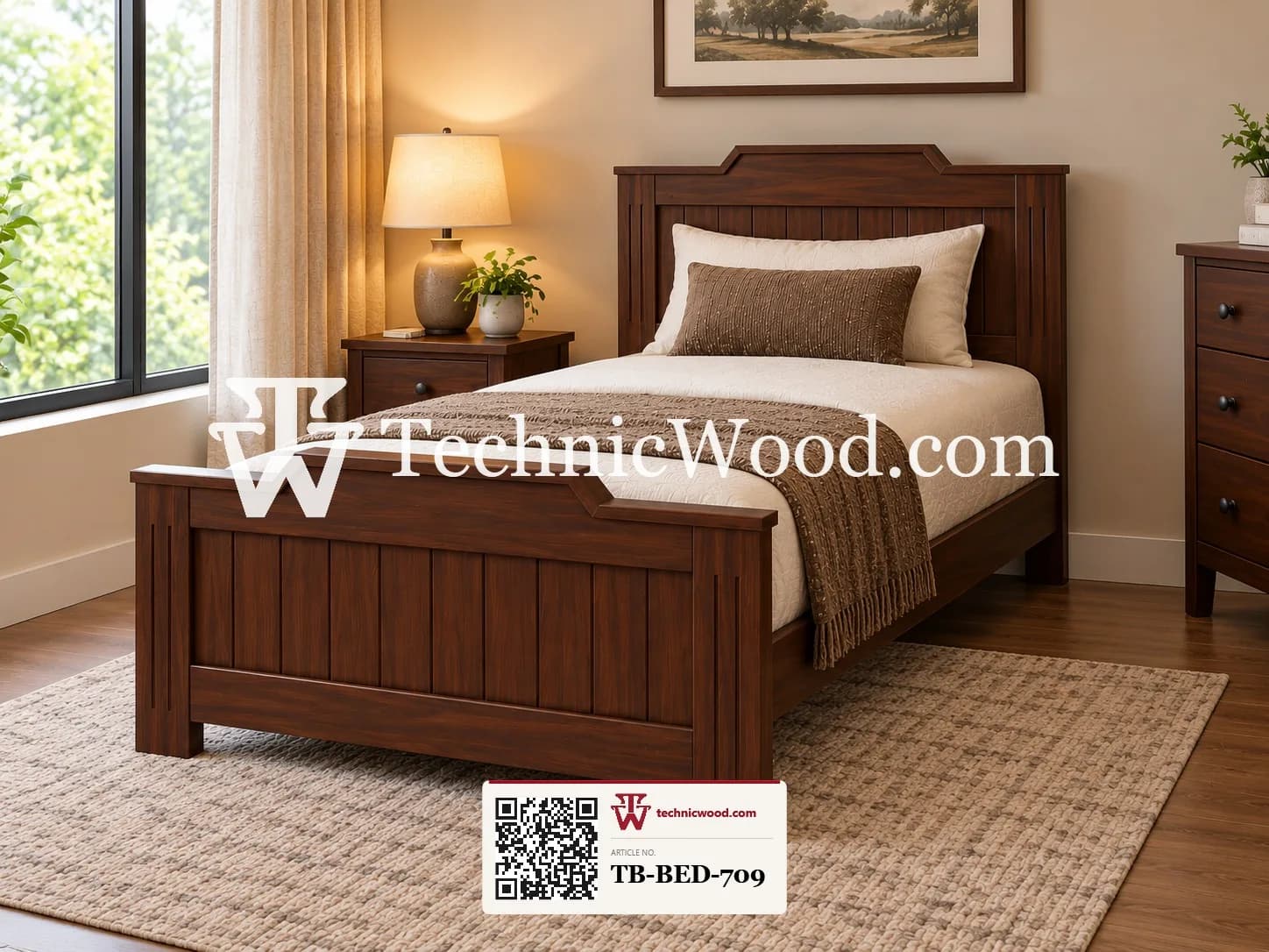 Classic Panel Single Bed – Dark Walnut (3.5 ft) – Beds (بیڈز)