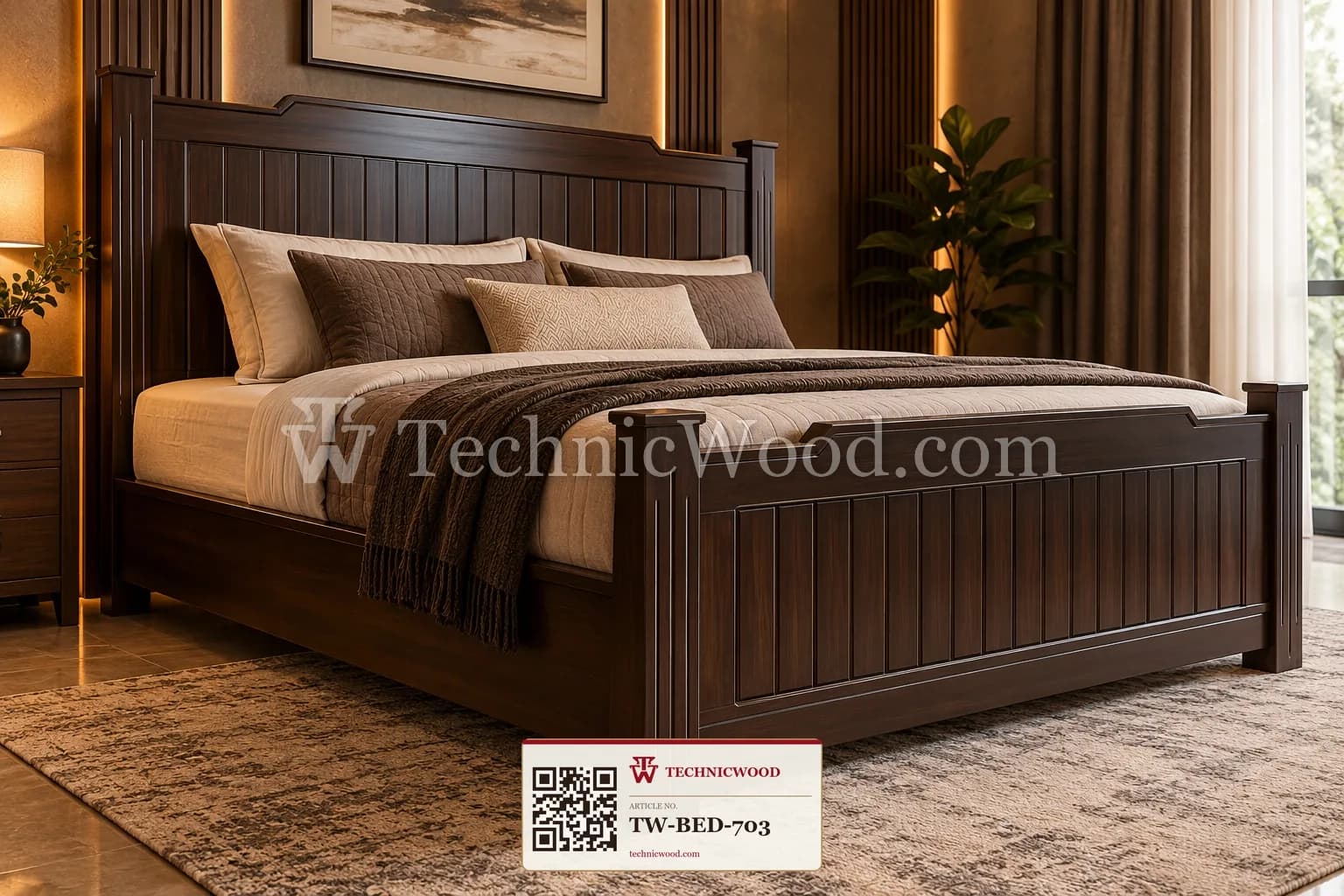 Espresso Four-Post Panel Bed – Beds (بیڈز)