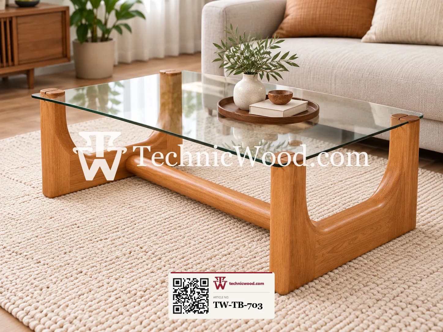 Sculptural Wooden Glass Top Coffee Table – Tables (میزیں)