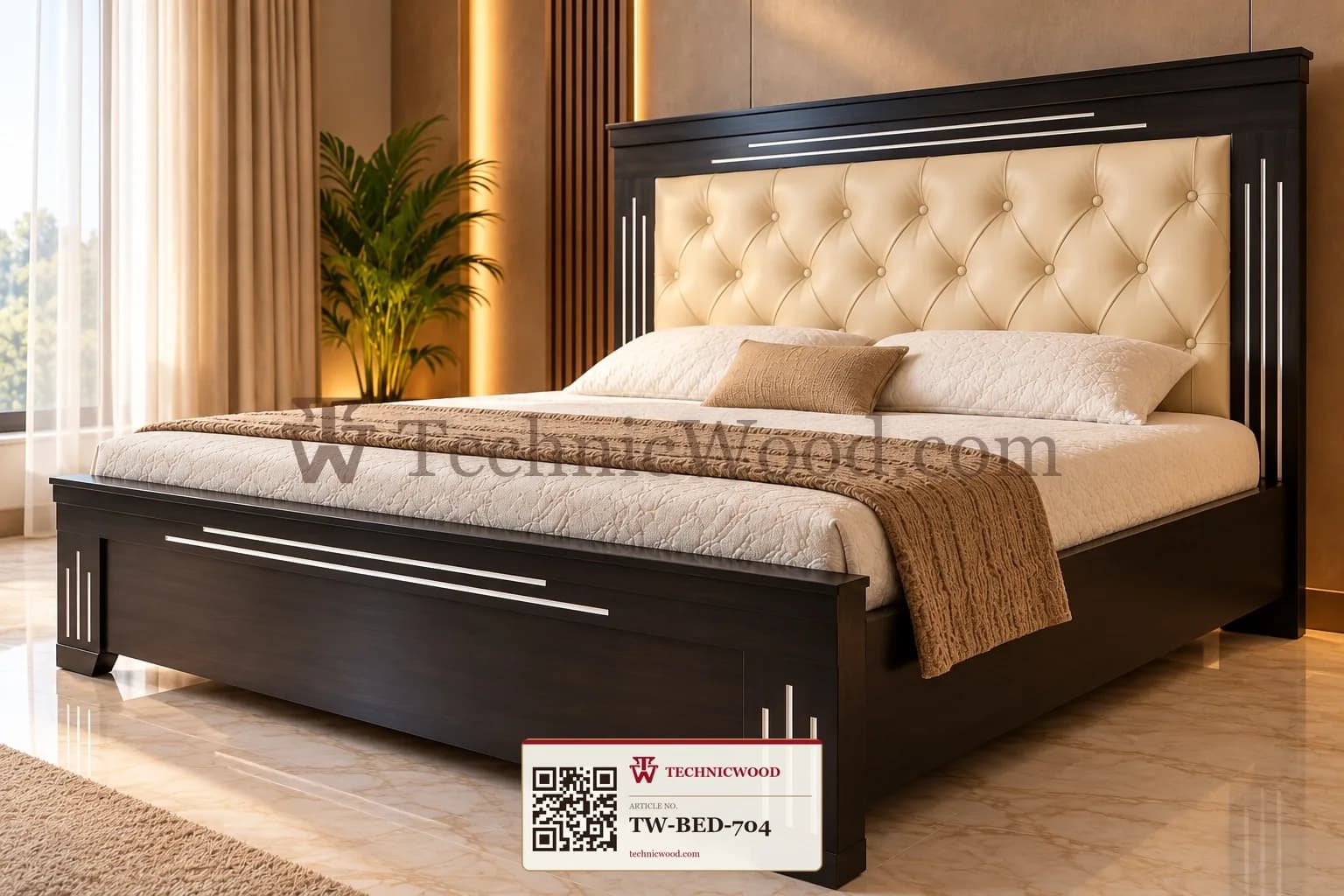 Tufted Cream Headboard Bed – Beds (بیڈز)