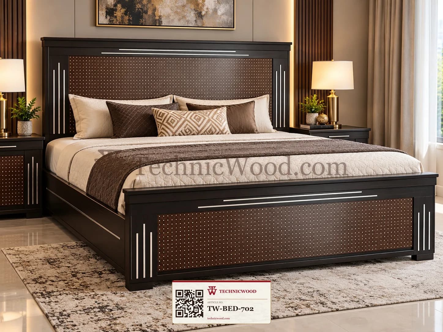 Walnut Dotted Panel Bed – Beds (بیڈز)