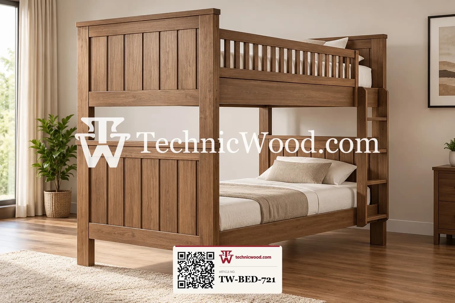 Warm Wooden Bunk Bed – Beds (بیڈز)