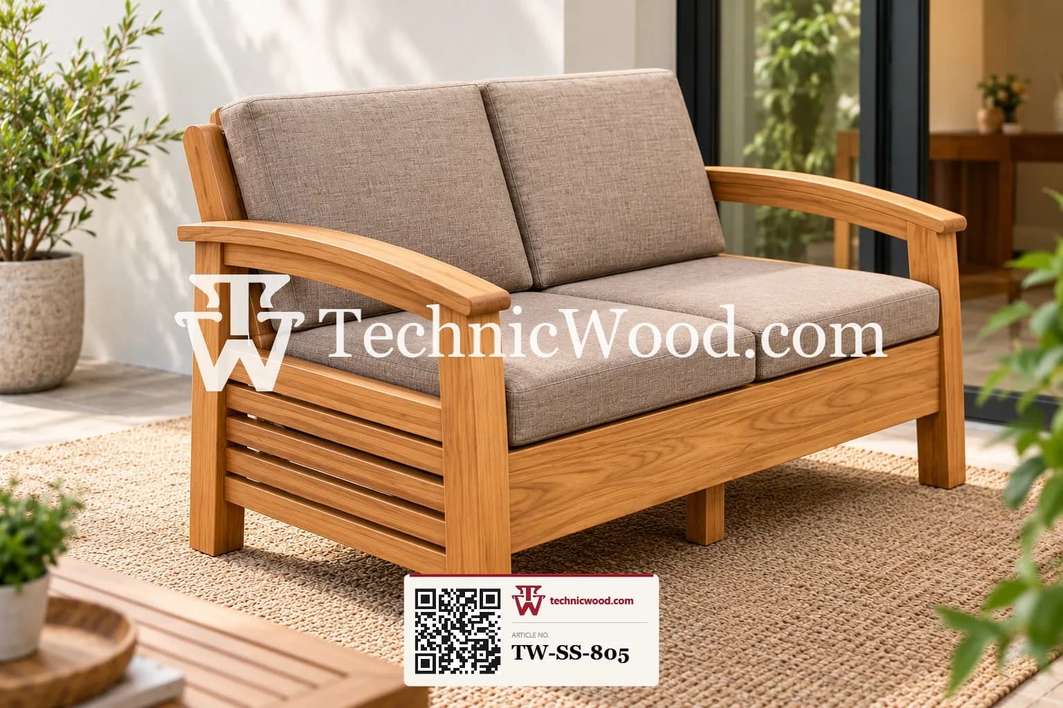 Wooden 2-Seater Cushioned Sofa – Sofa Set (صوفہ سیٹ)