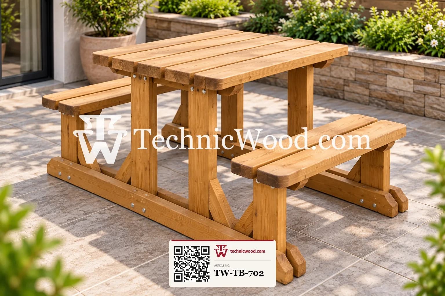 Wooden Picnic Table with Integrated Benches – Tables (میزیں)